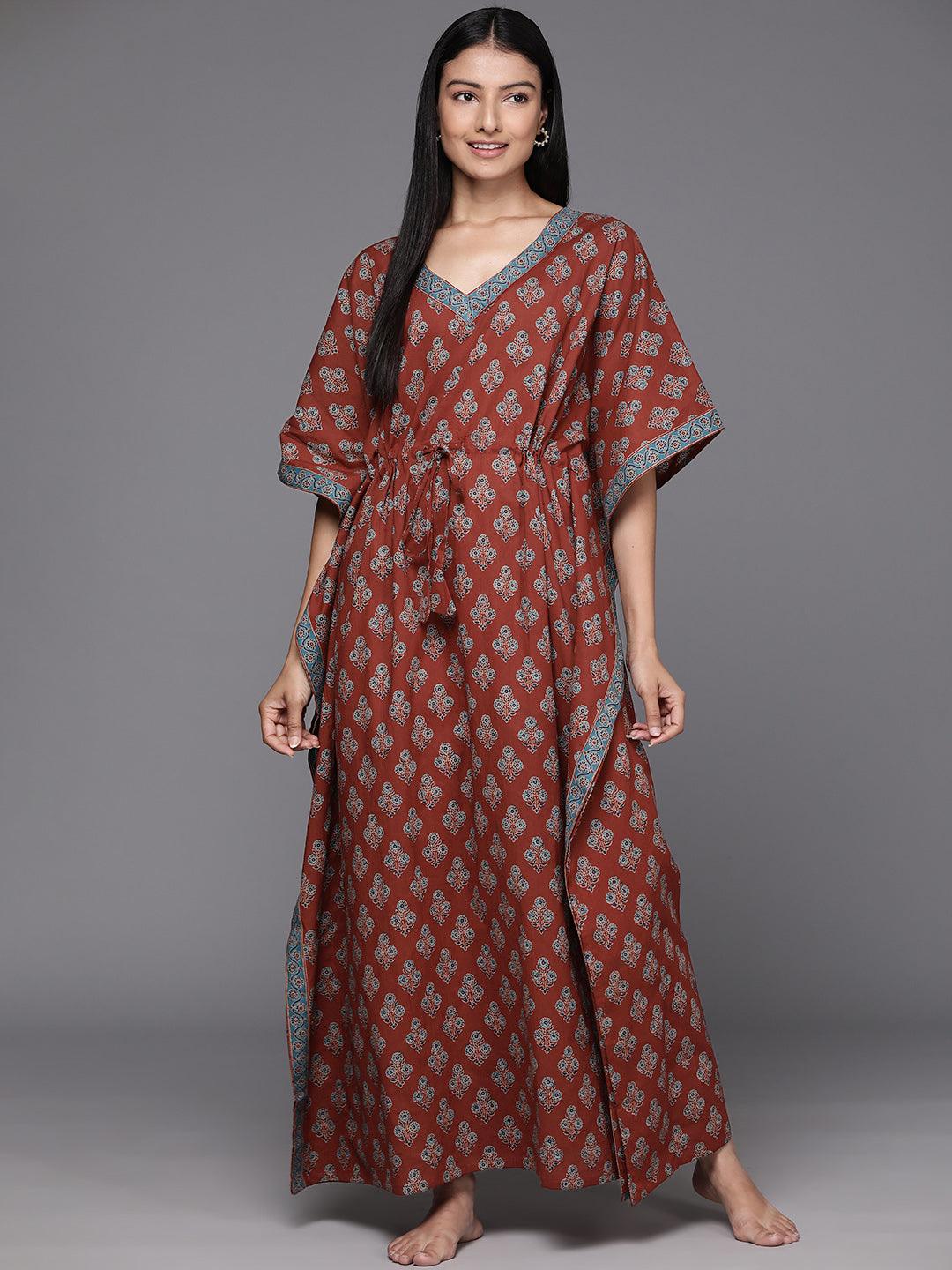 brown-printed-cotton-night-dress-libas-1